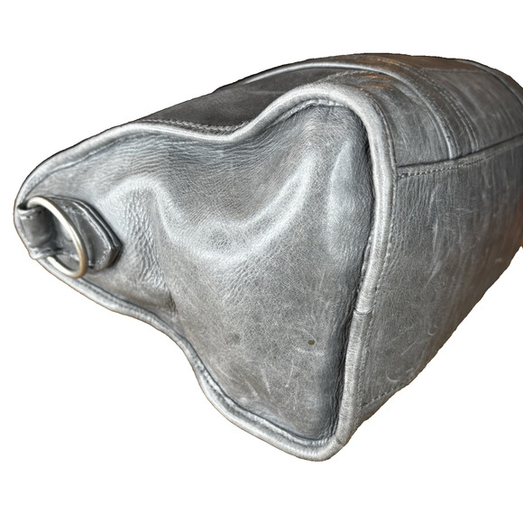 Frye Leather Satchel Shoulder Bag Gray Purse Tote Handbag Med Crossbody Silver - Picture 5 of 16